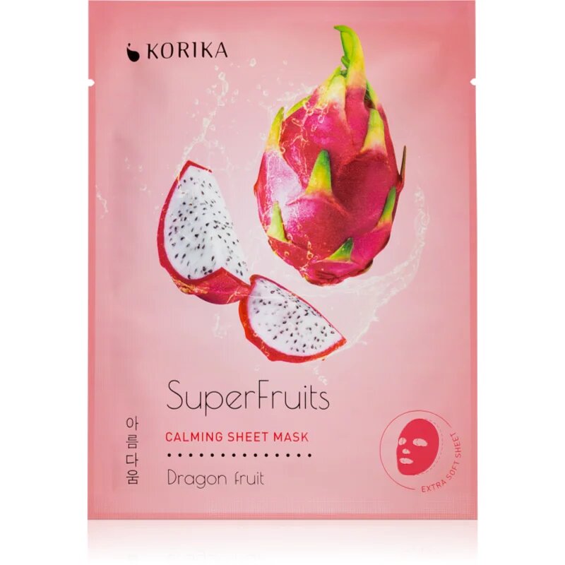KORIKA SuperFruits Dragon Fruit - Set of 5 Calming Face Sheet Masks комплект маски за лице на намалена цена с успокояващ ефект Dragon fruit