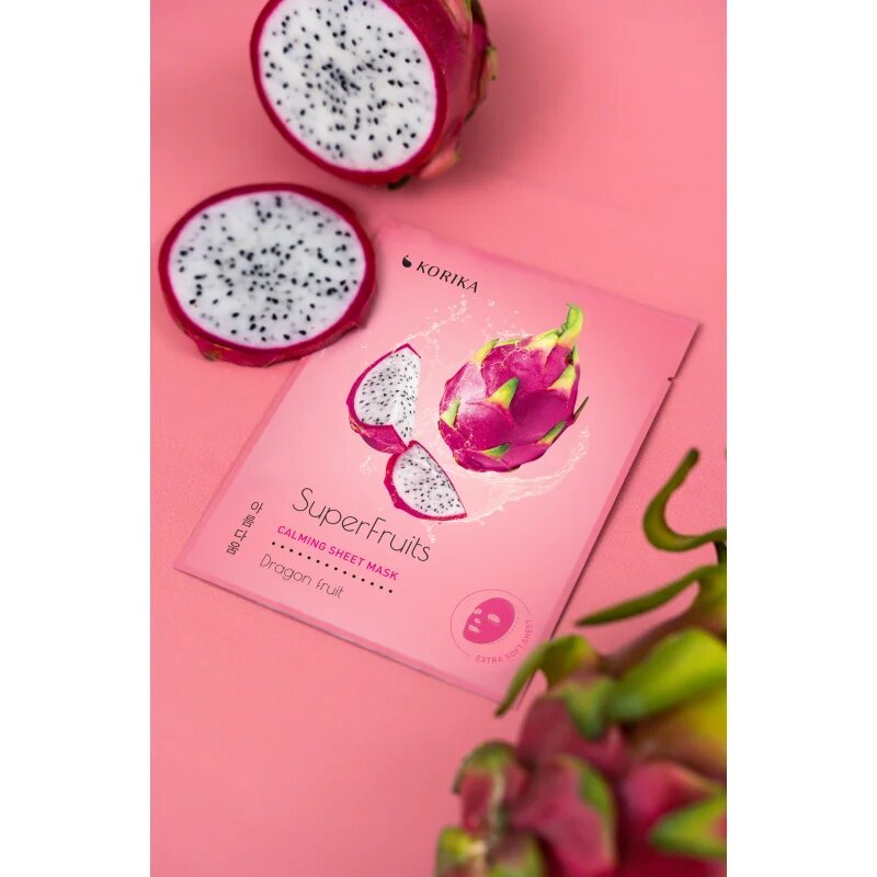 KORIKA SuperFruits Dragon Fruit - Set of 5 Calming Face Sheet Masks комплект маски за лице на намалена цена с успокояващ ефект Dragon fruit