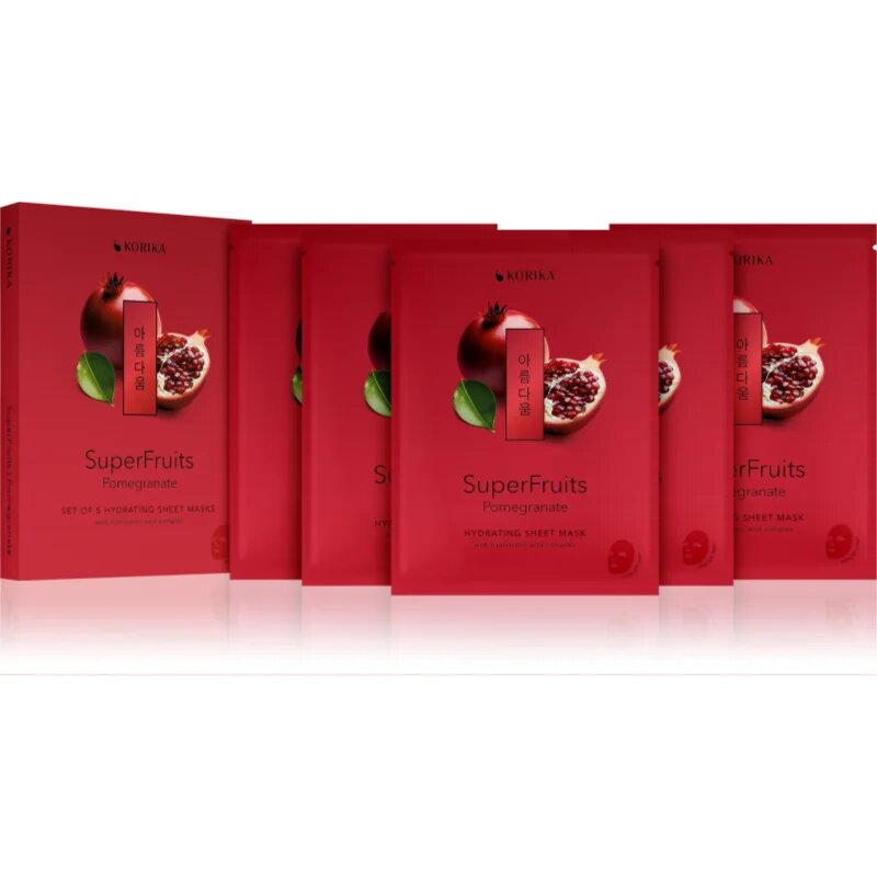 KORIKA SuperFruits Pomegranate - Set of 5 Hydrating Face Sheet Masks комплект маски за лице на намалена цена с хидратиращ ефект 5x25 гр.