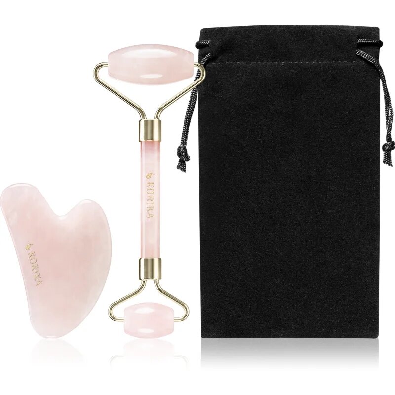 KORIKA Tools Face Roller & Gua Sha масажно валяче за лице и масажно приспособление Quartz Pink