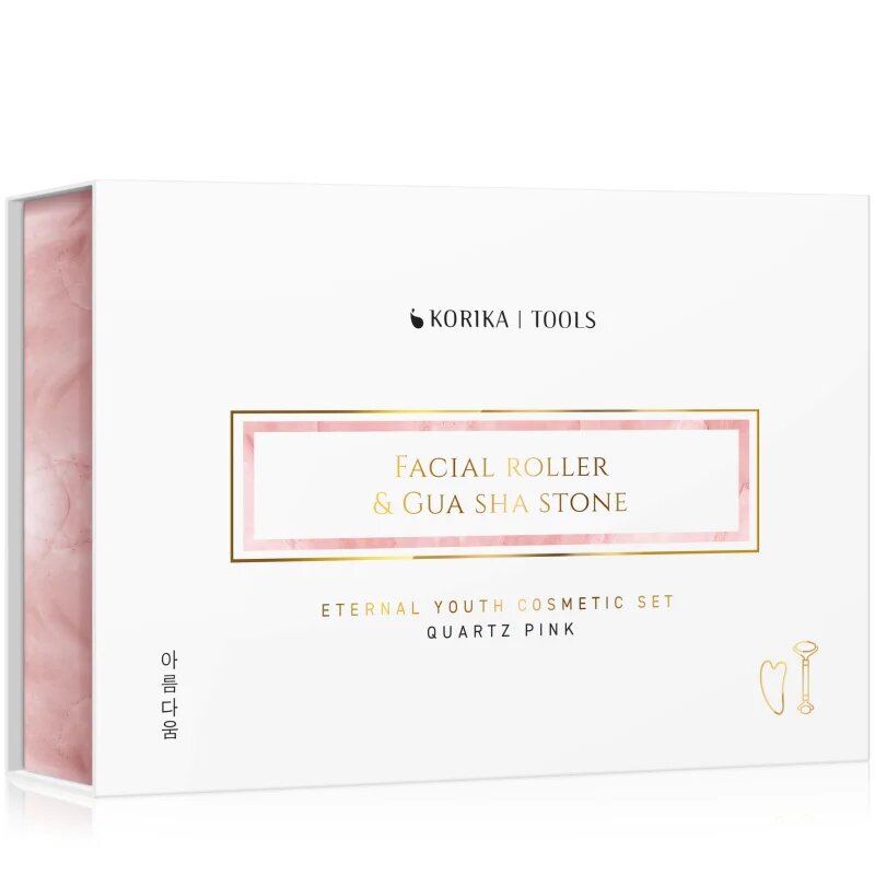 KORIKA Tools Face Roller & Gua Sha масажно валяче за лице и масажно приспособление Quartz Pink