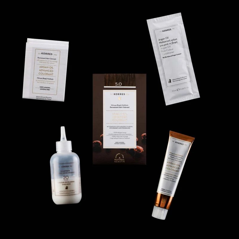 Korres Argan Oil перманентната боя за коса с арганово масло цвят 5.0 Light Brown 50 мл.