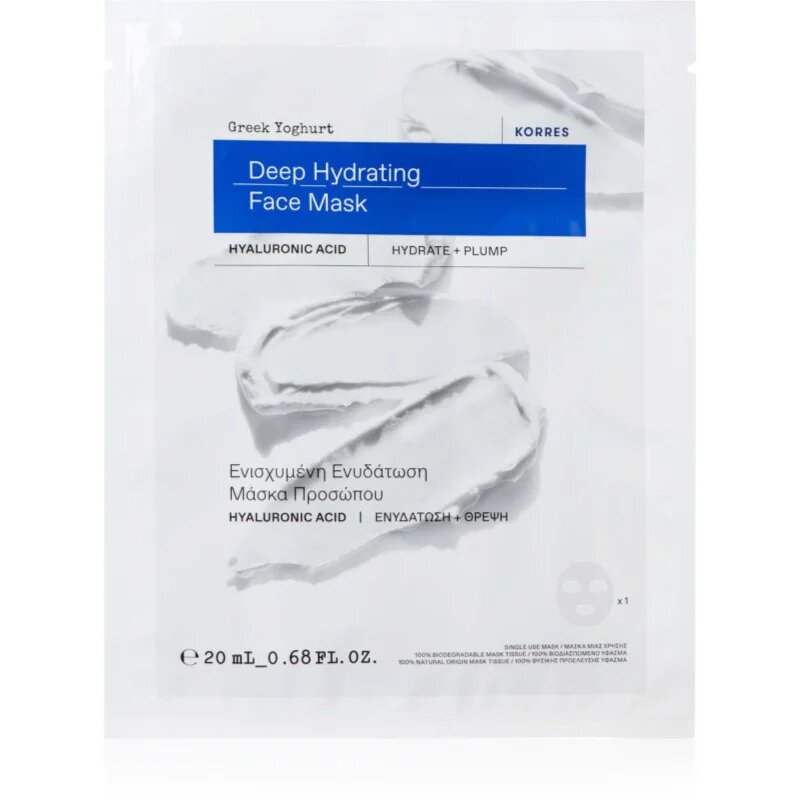 Korres Greek Yoghurt Hydration Recharge Sheet Mask платнена маска с силно хидратиращ и подхранващ ефект 20 мл.