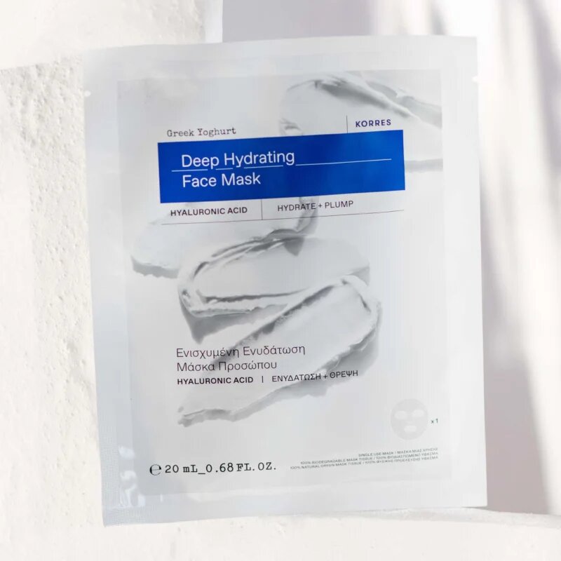 Korres Greek Yoghurt Hydration Recharge Sheet Mask платнена маска с силно хидратиращ и подхранващ ефект 20 мл.
