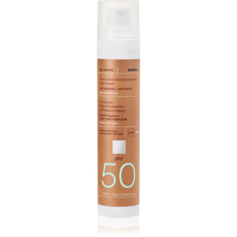 Korres Red Grape Sheer Glow слънцезащитен крем за озаряване на лицето SPF 50 50 мл.