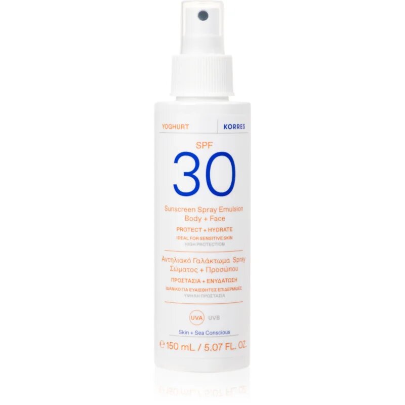 Korres Yoghurt Sunscreen лосион за слънце в спрей за лице и тяло 150 мл.