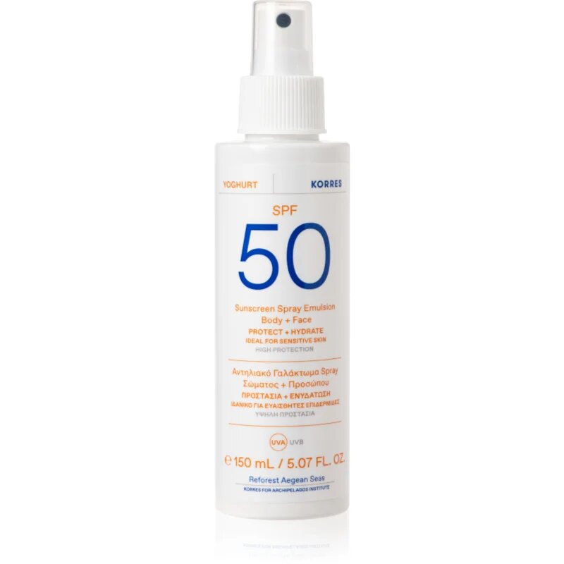 Korres Yoghurt Sunscreen мляко за загар в спрей за лице и тяло SPF 50+ 150 мл.