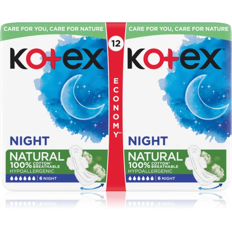 Kotex Natural Night санитарни кърпи 12 бр.