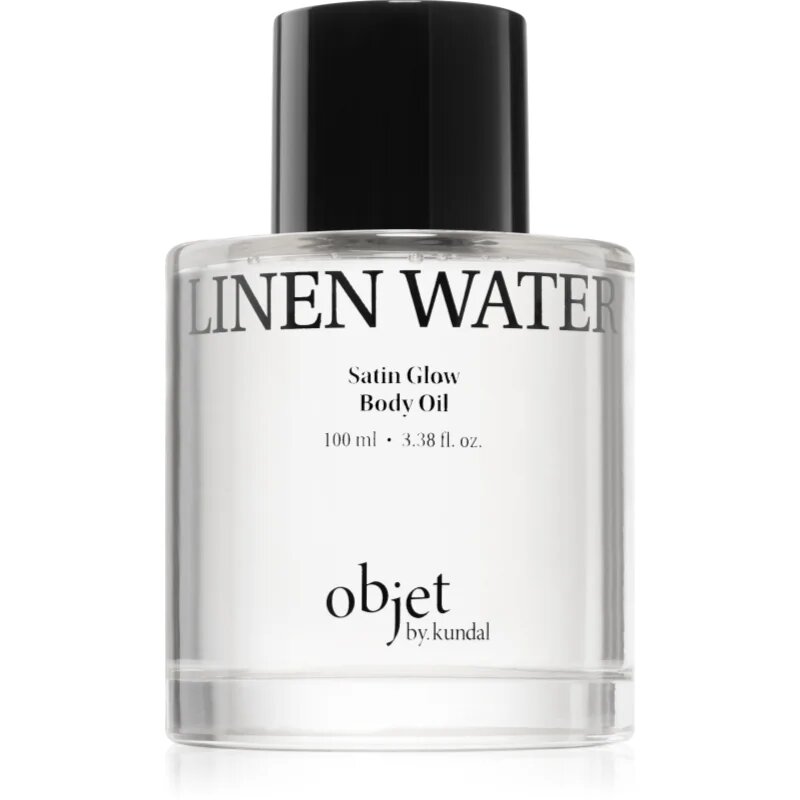 KUNDAL Objet Satin Glow Body Oil подхранващо масло за тяло за интензивна хидратация с аромат Linen Water 100 мл.