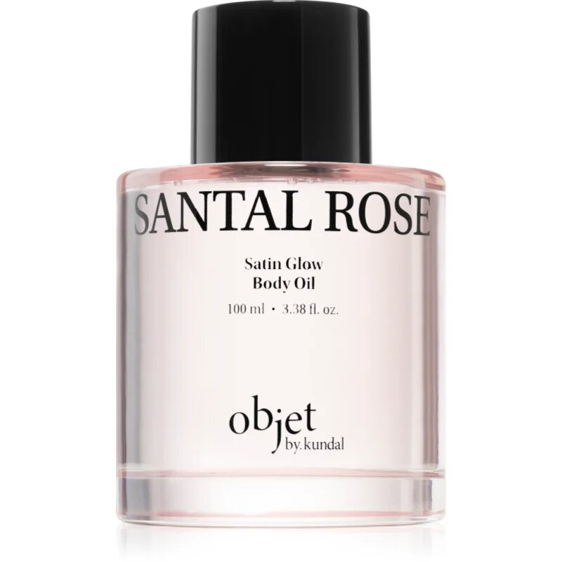 KUNDAL Objet Satin Glow Body Oil подхранващо масло за тяло за интензивна хидратация с аромат Santal Rose 100 мл.