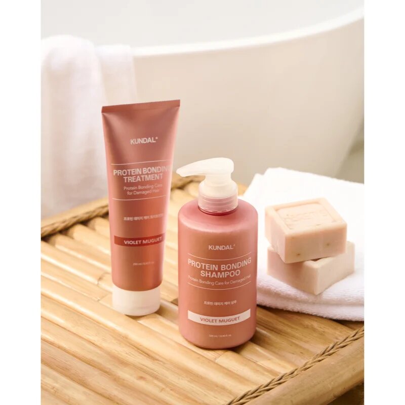 KUNDAL Protein Bonding Care Shampoo подхранващ шампоан за суха и увредена коса с аромат Violet Muguet 500 мл.