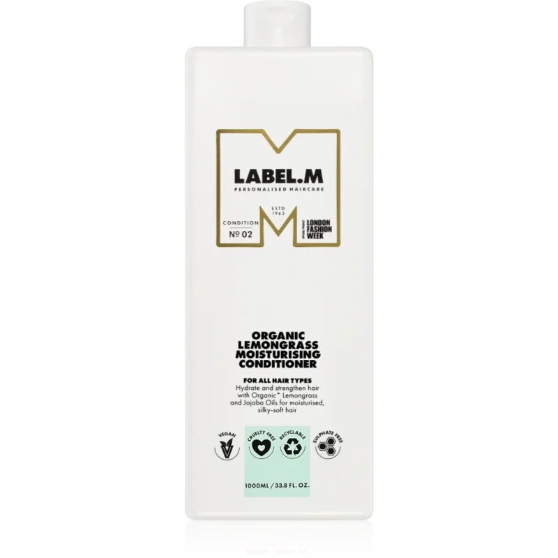 label.m Organic Lemongrass Moisturising Conditioner дълбоко хидратиращ балсам с лимон и лимонова трева 1000 мл.