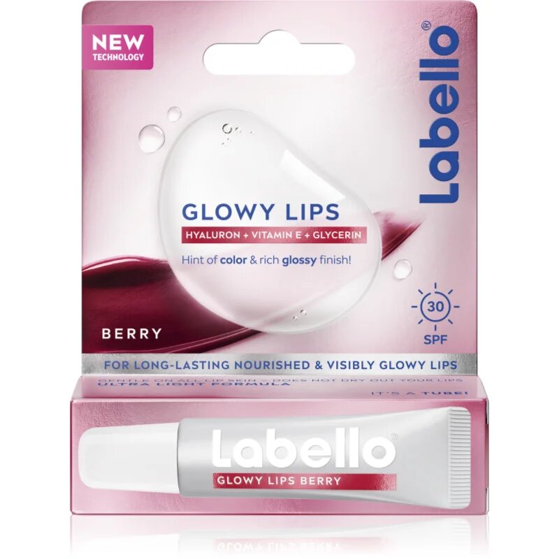 Labello Glowy Lips Berry тониращ балсам за устни с хиалуронова киселина SPF 30 10 мл.