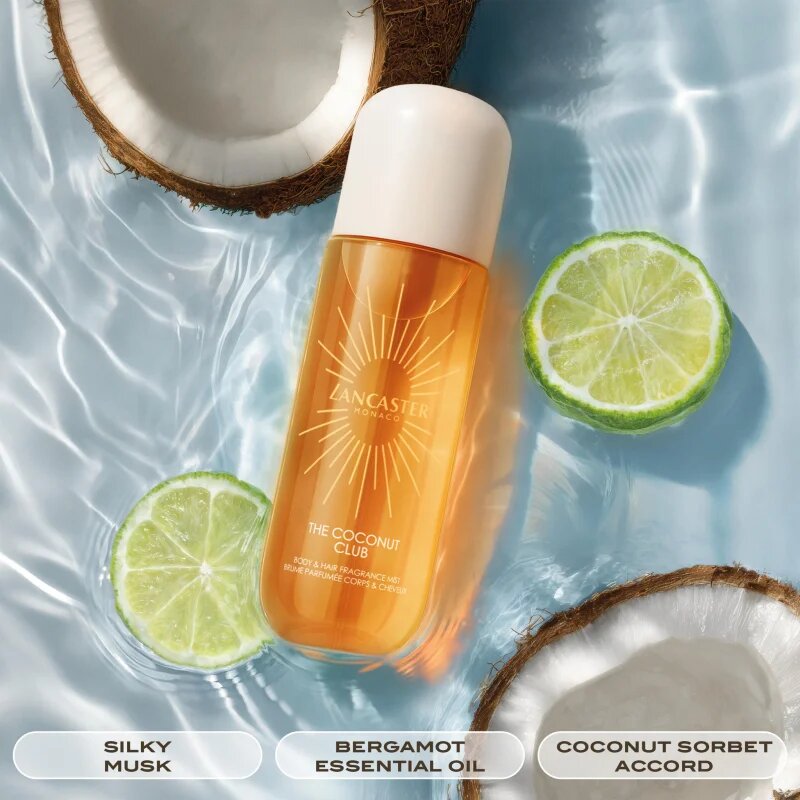 Lancaster Eau de Hair & Body Mist парфюмна мъгла за лице тяло и коса аромати Coconut Club 236 мл.