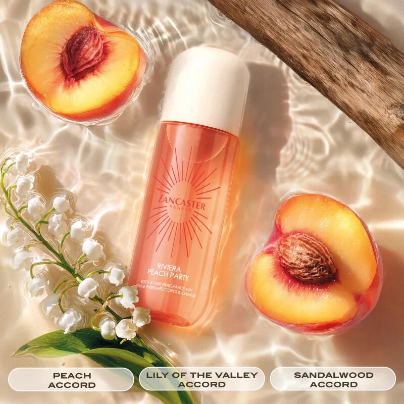 Lancaster Eau de Hair & Body Mist парфюмна мъгла за лице тяло и коса аромати Peach Party 236 мл.