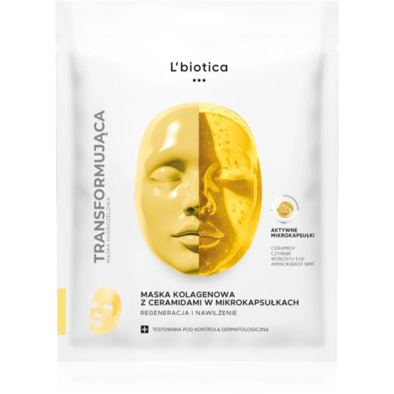 L’biotica Transforming Collagen Mask with Ceramides in Microcapsules колагенова маска за регенерация и подхранване на лицето 1 бр.