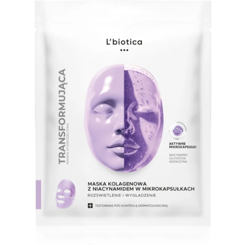 L’biotica Transforming Collagen Mask with Niacinamide in Microcapsules колагенова маска за озаряване на лицето 1 бр.
