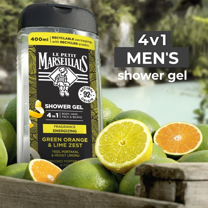 Le Petit Marseillais Green Orange & Lime Zest душ гел 4 в 1 за мъже 400 мл.