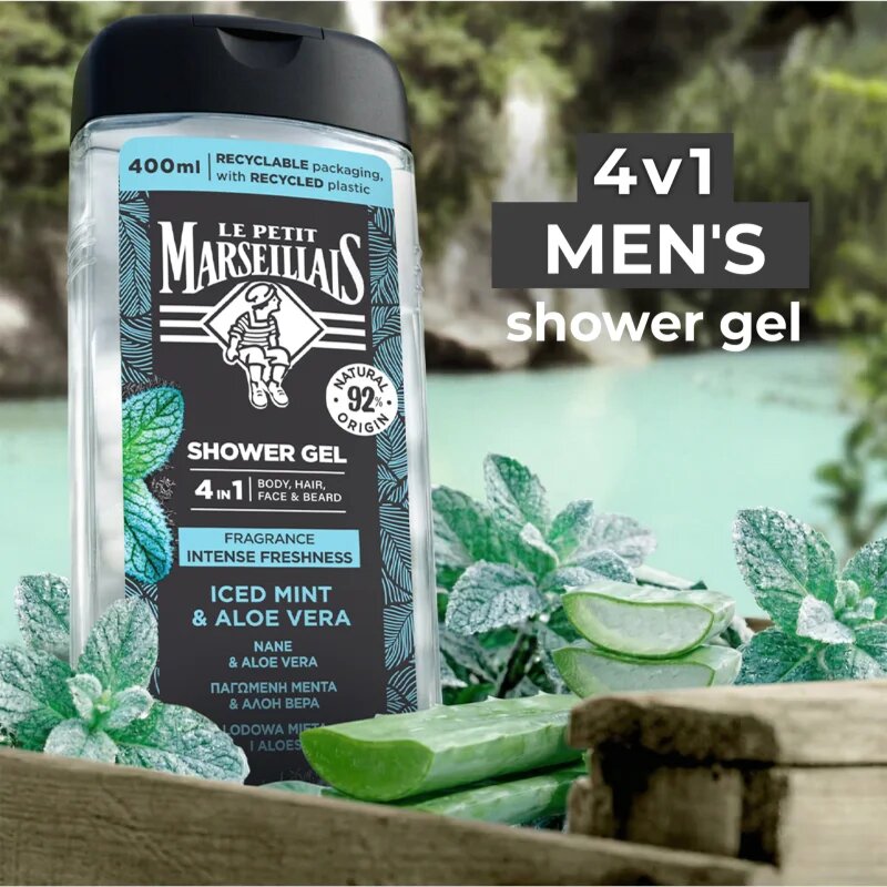 Le Petit Marseillais Iced Mint & Aloe Vera душ гел 4 в 1 за мъже 400 мл.