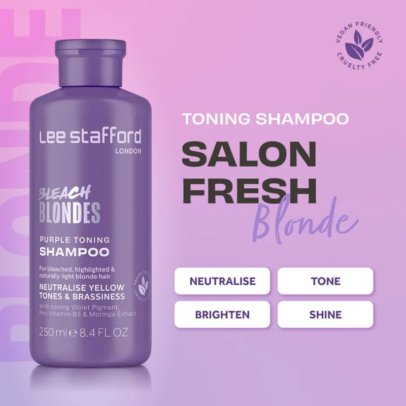 Lee Stafford Bleach Blondes Toning Shampoo шампоан за руса коса неутрализиращ жълтеникавите оттенъци 250 мл.