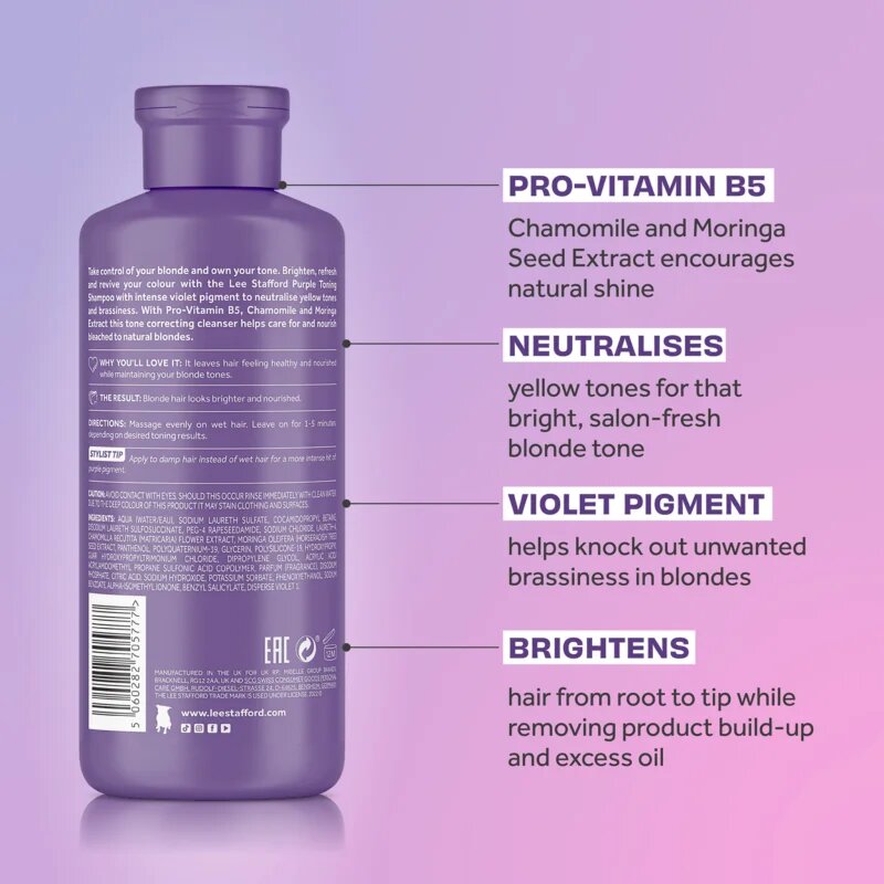 Lee Stafford Bleach Blondes Toning Shampoo шампоан за руса коса неутрализиращ жълтеникавите оттенъци 250 мл.