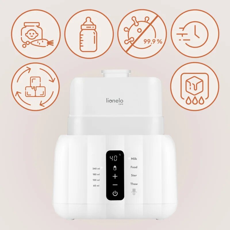 Lionelo Thermup Double White Bottle Warmer 6in1 Многофункционален нагревател за бебешки бутилки 6 в 1 1 бр.