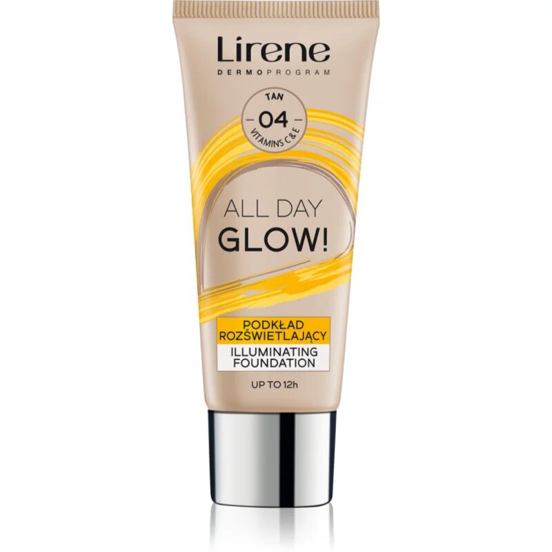 Lirene ALL DAY GLOW! озаряващ флуиден фон дьо тен за дълготраен ефект цвят 04 Tanned 30 мл.