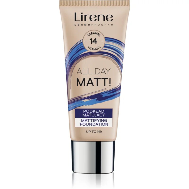 Lirene ALL DAY MATT! матиращ флуид фон дьо тен за дълготраен ефект цвят 14 Caramel 30 мл.
