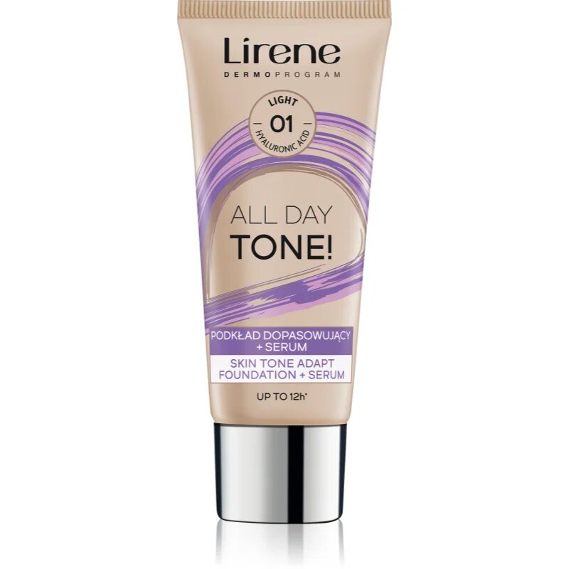 Lirene ALL DAY TONE! хидратиращ фон дьо тен за сияен вид на кожата цвят 01 Light 30 мл.