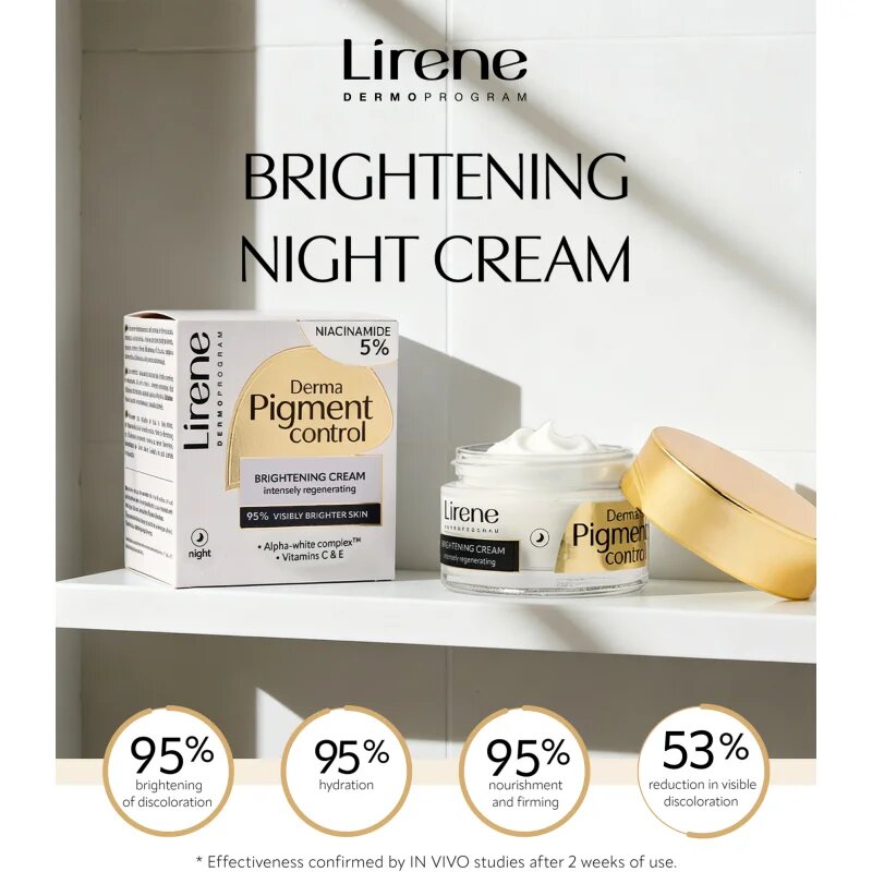 Lirene Derma Pigment Control Brightening Night Cream озаряващ нощен крем за кожа с хиперпигментация 50 мл.
