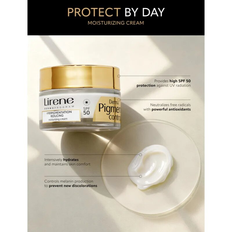 Lirene Derma Pigment Control Cream SPF 50 озаряващ хидратиращ крем против пигментни петна SPF 50 50 мл.