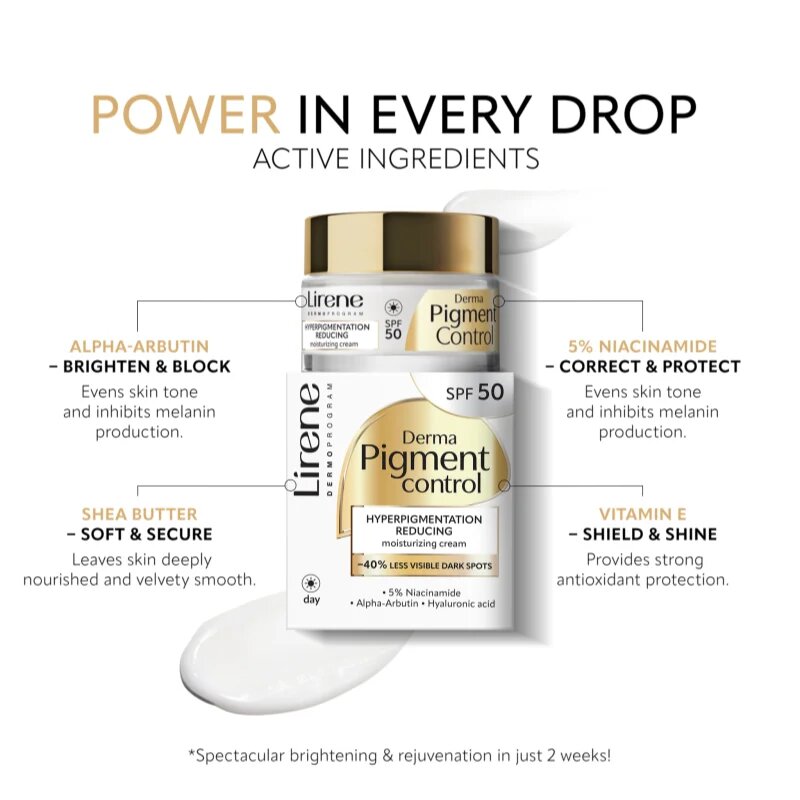 Lirene Derma Pigment Control Cream SPF 50 озаряващ хидратиращ крем против пигментни петна SPF 50 50 мл.