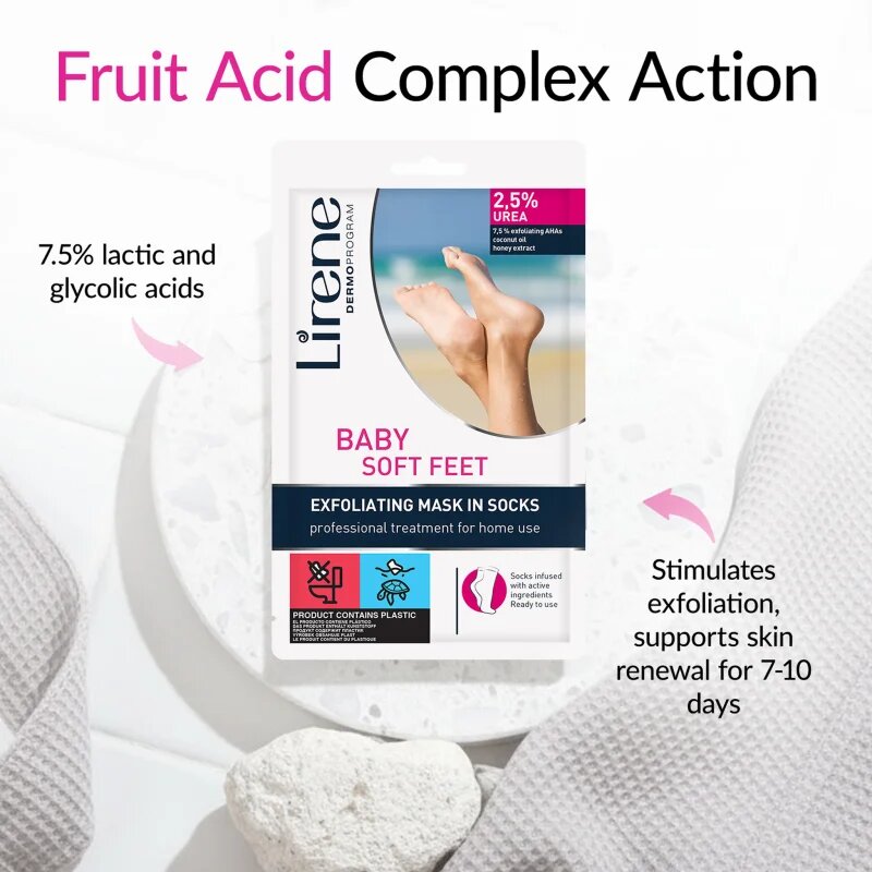 Lirene Foot Care ексфолиращи чорапи за омекотяване и хидратиране кожата на краката. 25% Urea 1 чифт