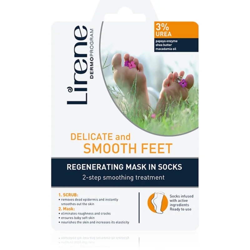 Lirene Foot Care регенерация на кожата по ходилата в две стъпки пилинг + маска под формата на чорапи 3% Urea 1 чифт