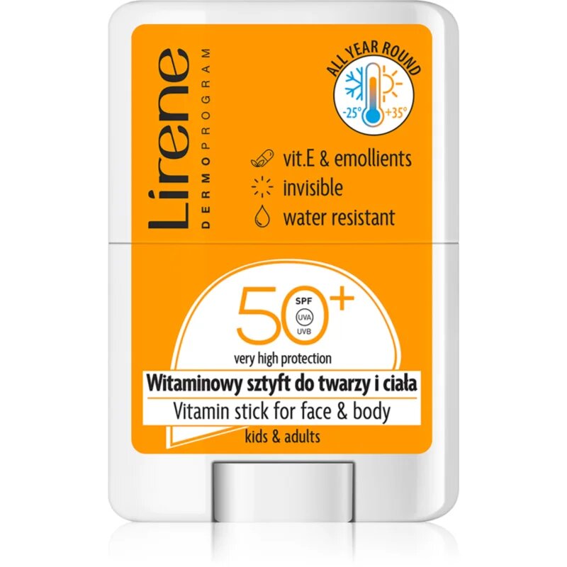 Lirene Vitamin Stick For Face&Body локална слънцезащитна грижа за лице и тяло SPF 50 15 гр.