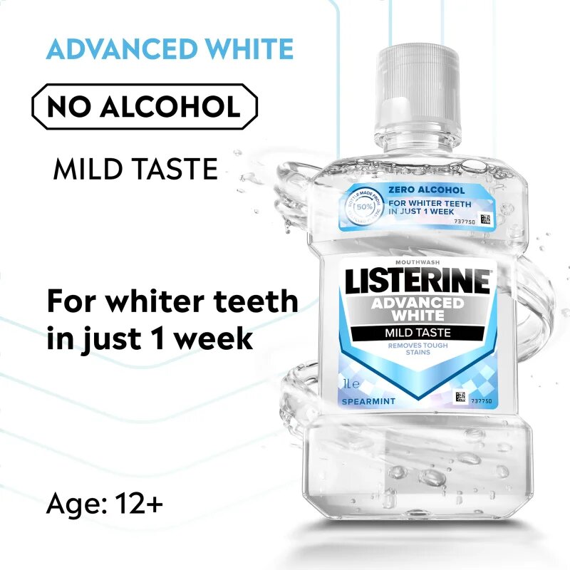 Listerine Advanced White Mild Taste вода за уста с избелващ ефект 1000 мл.