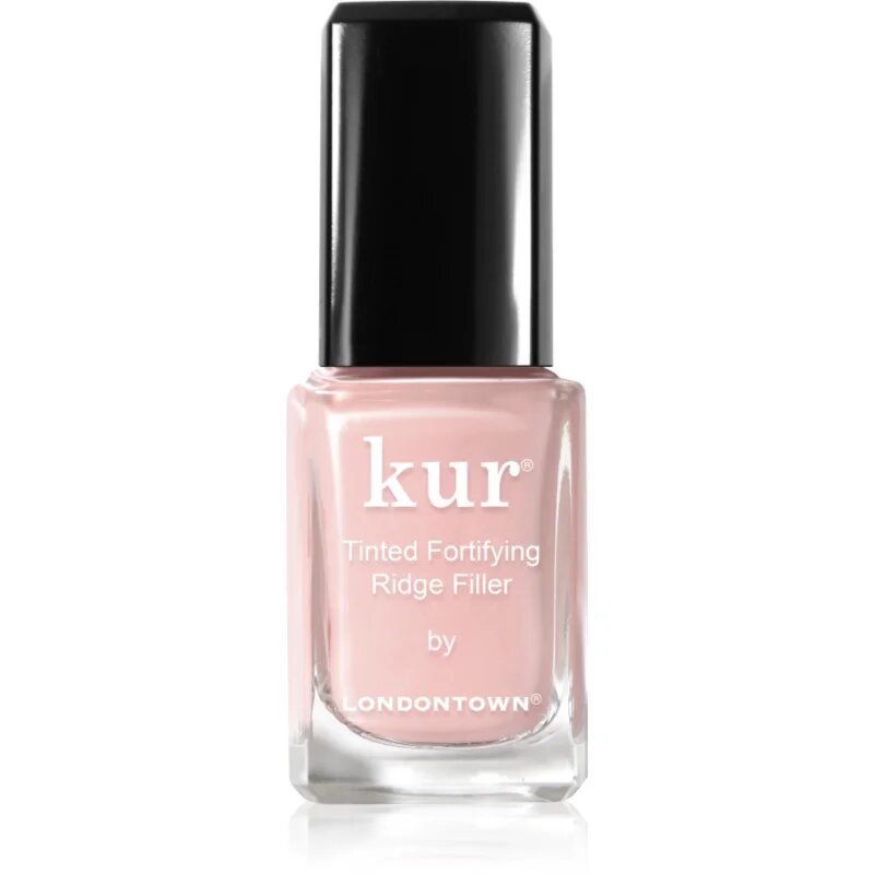 LONDONTOWN Kur Tinted Fortifying Ridge Filler изглаждаща основа-лак за нокти за сухи и крехки нокти цвят Petal Pink 12 мл.