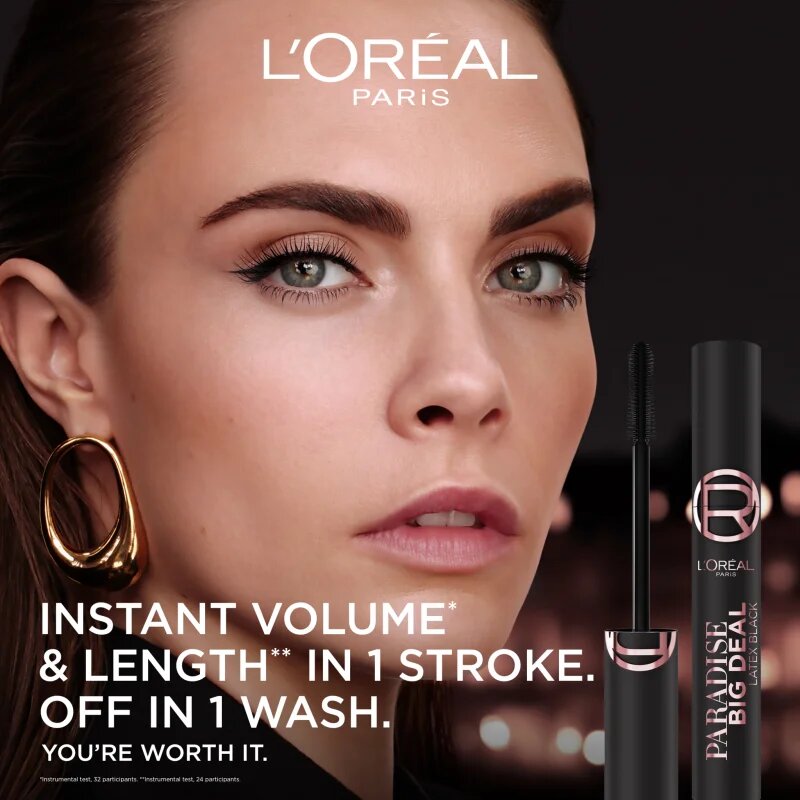 L’Oréal Paris Lash Paradise Big Deal спирала за обем и удължаване на мигли цвят Latex Black 9.9 мл.