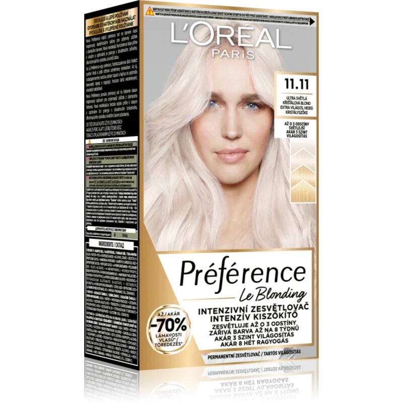 L’Oréal Paris Préférence Le Blonding боя за коса за изсветляване на косата цвят 11.11 Ultra-Light Cool Crystal Blonde 1 бр.