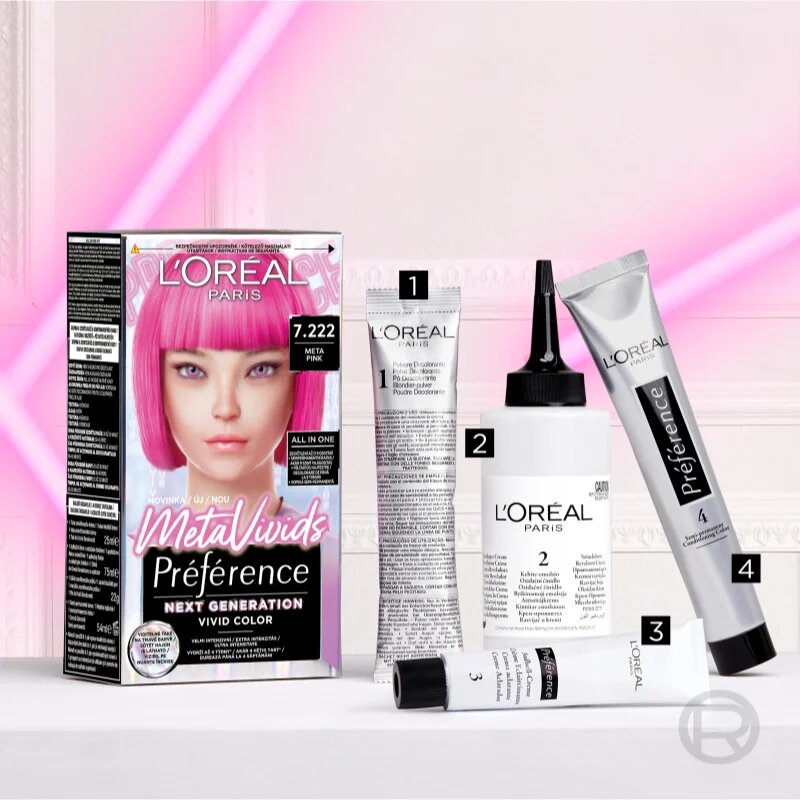 L’Oréal Paris Préférence Meta Vivids полуперманентна боя за коса цвят 7.222 Meta Pink 1 бр.