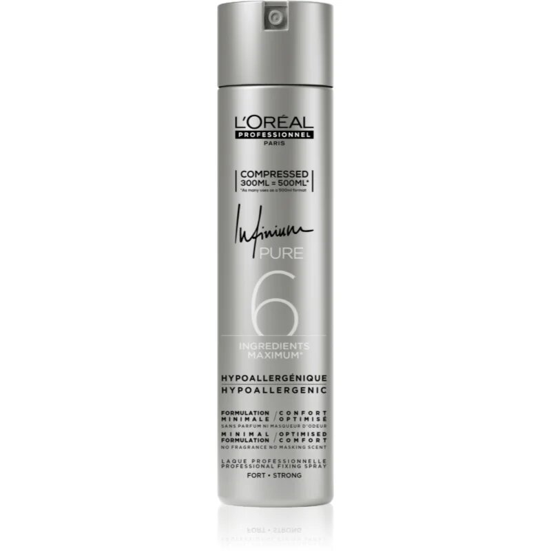 L’Oréal Professionnel Infinium Pure хипоалергенен лак за коса силна фиксация без парфюм 300 мл.