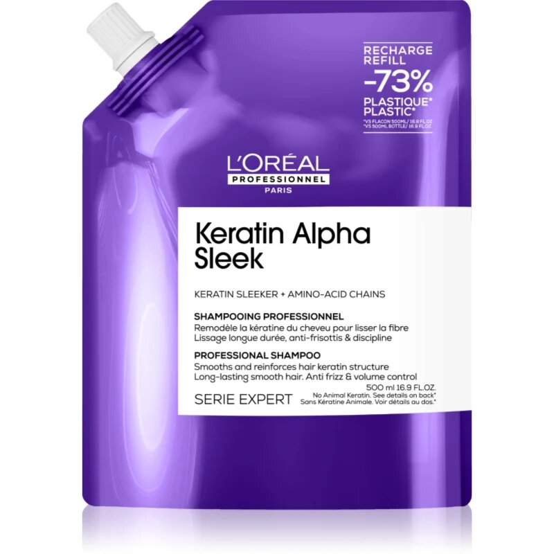 L’Oréal Professionnel Serie Expert Keratin Alpha Sleek шампоан за гладка на вид коса Refill 500 мл.