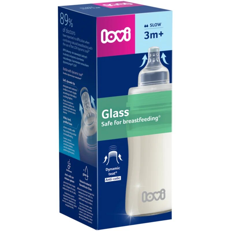 LOVI Glass стъклено бебешко шише 3m+ 250 мл.