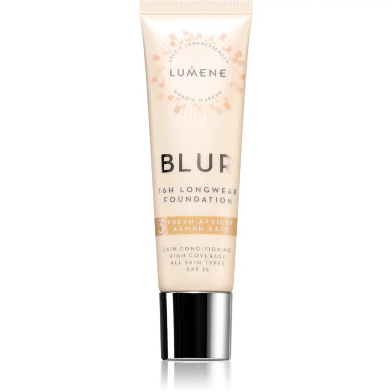 Lumene Blur 16h Longwear дълготраен фон дьо тен SPF 15 цвят 3 Fresh Apricot (Warm) 30 мл.