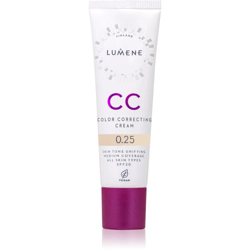 Lumene CC Color Correcting Cream CC крем за уеднаквяване тена на лицето SPF 20 цвят 0.25 (Neutral) 30 мл.