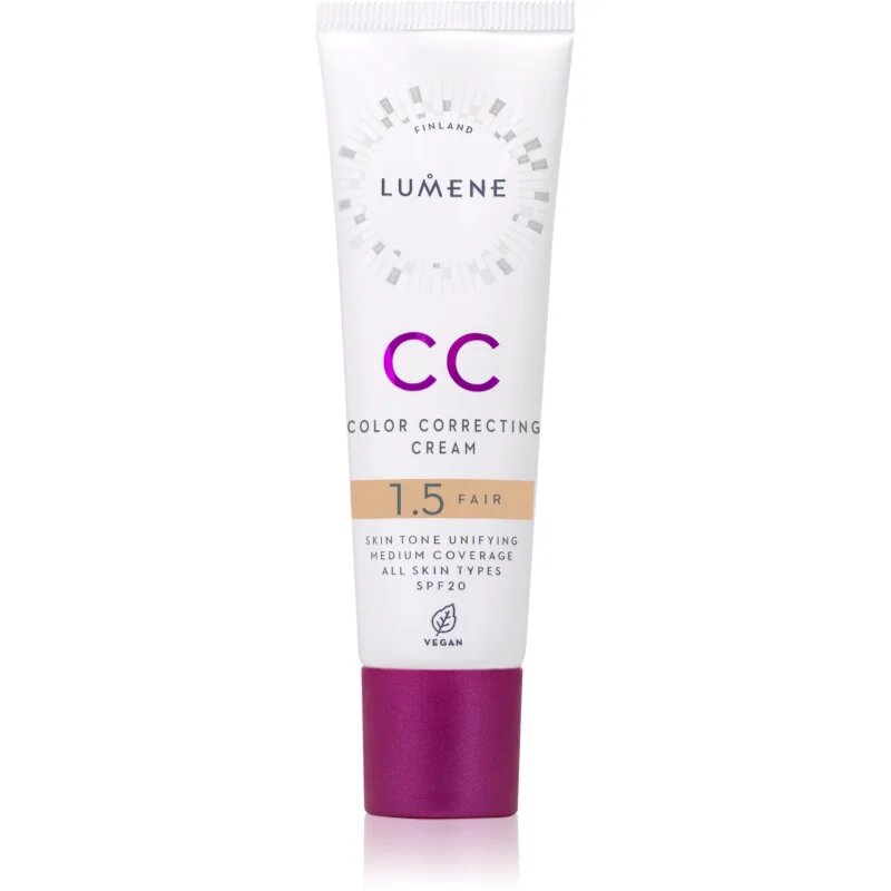 Lumene CC Color Correcting Cream CC крем за уеднаквяване тена на лицето SPF 20 цвят 1.5 Fair (Warm) 30 мл.