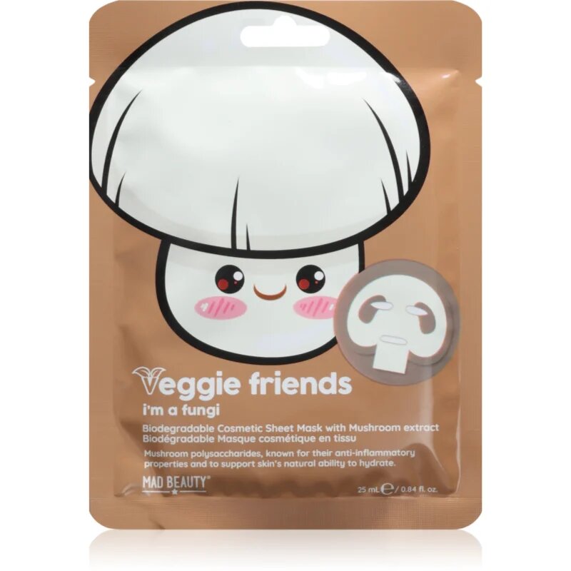 Mad Beauty Veggie Friends Mushroom платнена маска с успокояващ ефект 25 мл.