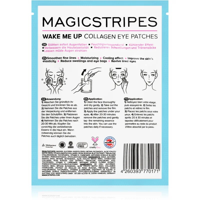 MAGICSTRIPES Wake Me Up Collagen Eye Patches колагенова маска за областта около очите против признаците на умора 1 бр.