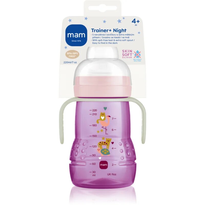 MAM Trainer Night шише Violet 4m+ 220 мл.
