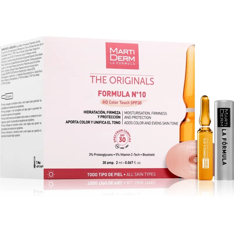 MartiDerm The Originals Formula Nº10 HD Color Touch хидратиращ серум за лице с витамин С SPF 30 30x2 мл.